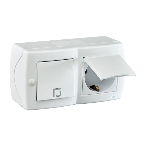 Выключатель - розетка Mono Electric Octans IP20 одноклавишный - 2К+З с крышкой белый 104-010101-183 Выключатель - розетка Mono Electric Octans IP20 одноклавишный - 2К+З с крышкой белый 104-010101-183