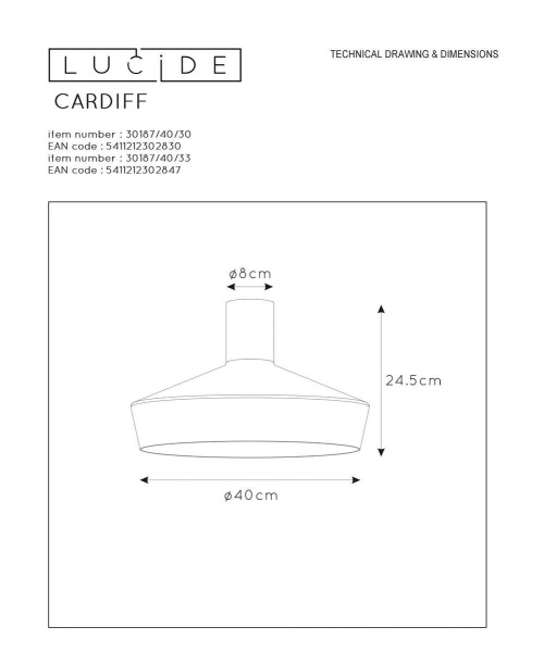 Потолочный светильник Lucide Cardiff 30187/40/33