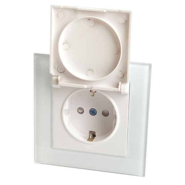 Розетка 1-местная с/з с крышкой Stekker GLS16-7012-01, 250В, 16А с защитной шторкой Катрин, белый 39245