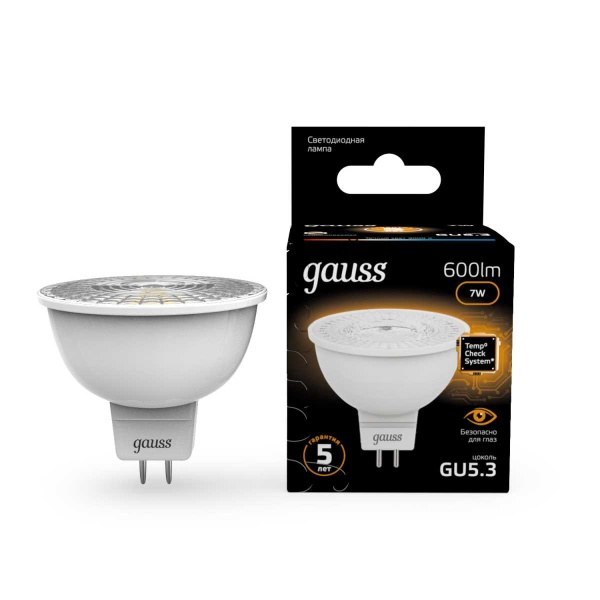 Лампа светодиодная Gauss GU5,3 7W 3000K прозрачная 101505107