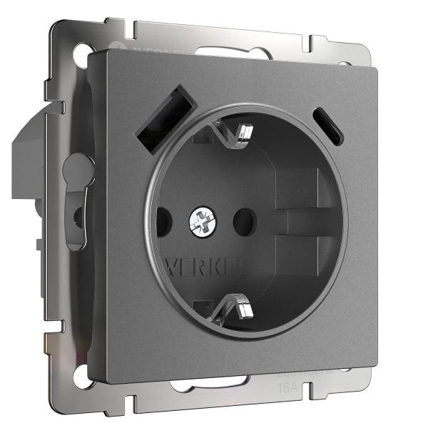 Розетка с заземлением, шторками и USBх2 Werkel графит W1171764 4690389194436 Розетка с заземлением, шторками и USBх2 Werkel графит W1171764 4690389194436