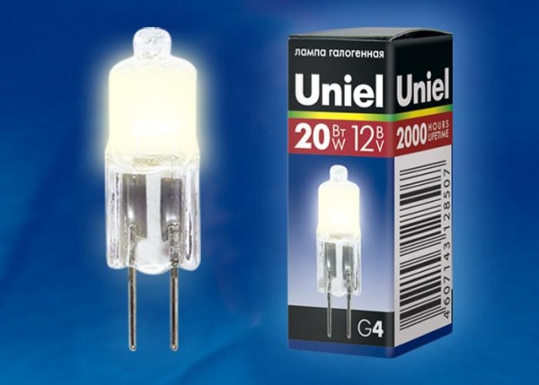 Лампа галогенная Uniel G4 20W прозрачная JC-12/20/G4 CL 00481 Лампа галогенная Uniel G4 20W прозрачная JC-12/20/G4 CL 00481