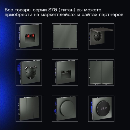 Проходной переключатель встраиваемый Voltum S70 одноклавишный 10А, (титан) VLS010306