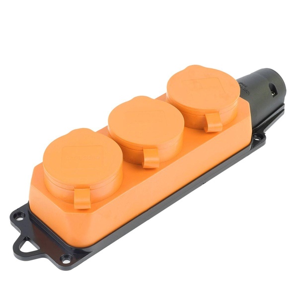 Розетка переносная тройная 2P+PE Stekker Одри с крышкой оранжевый RST16-23-44-5 49405