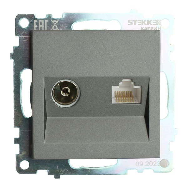 Розетка телевизионная TV + компьютерная RJ-45 Stekker Катрин графит GLS00-7106-06 49417