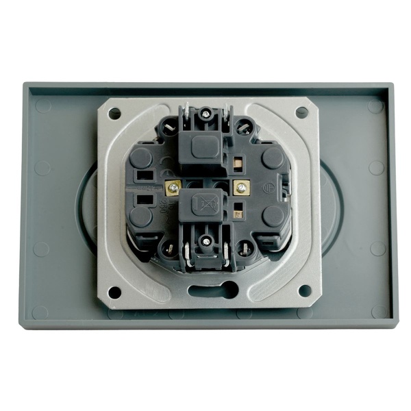 Розетка 2-местная с защитной шторкой, STEKKER, б/з, 250В, 16А, серия Эмили, RST16-5116-10 , платиново-серый, soft touch 49955