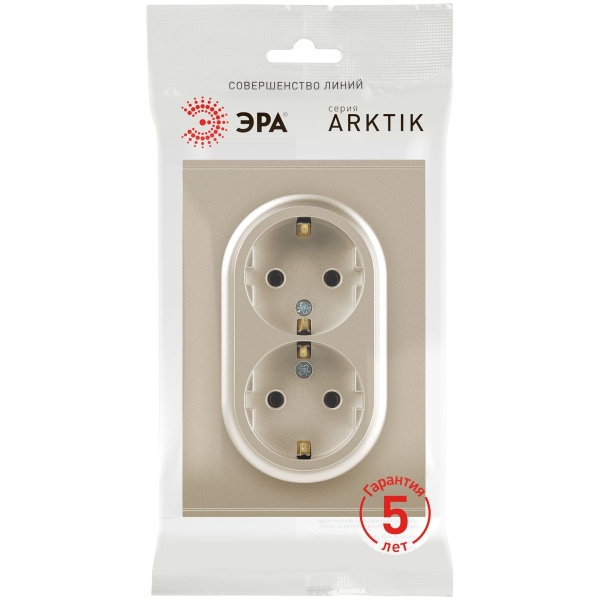 Розетка ЭРА Arktik 16-2105-04 двойная с заземлением 2X2P+E Schuko со шторками 16А-250В шампань Б0070457