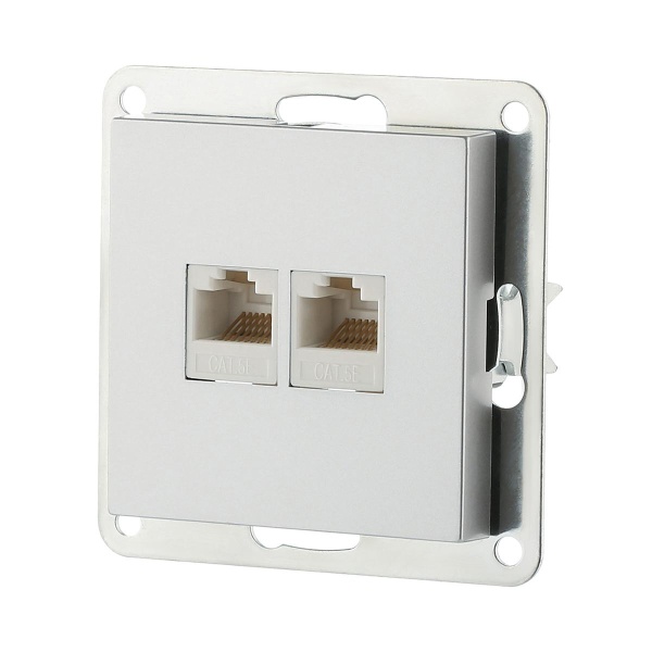 Розетка LK Studio компьютерная двойная 2хRJ-45 кат.5е с накладкой (серебристый металлик) LK80 846203-1