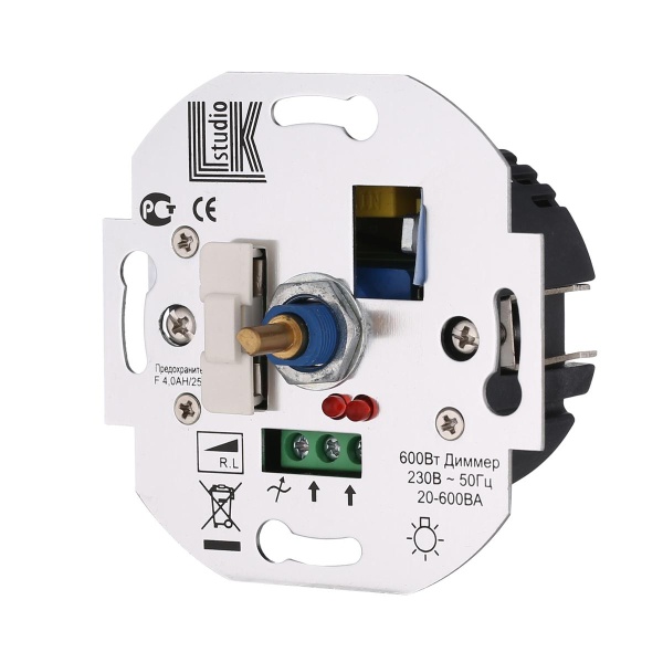 Механизм LK Studio светорегулятора со световой индикацией, поворотный, нажимной, с предохранителем, W= 600 Вт, Vintage 887200-1 Механизм LK Studio светорегулятора со световой индикацией, поворотный, нажимной, с предохранителем, W= 600 Вт, Vintage 887200-1