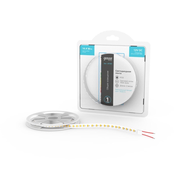 Светодиодная лента Gauss 14,4W/m 120LED/m 2835SMD нейтральный белый 2M BT081