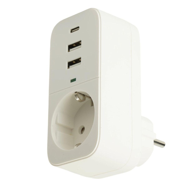 Сетевой фильтр 1-местный с/з Stekker 250В, 16А, 2USB+1Type-C 2,4 A Nova, HM81-11-1, белый 50142