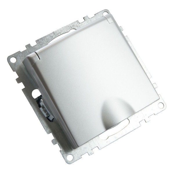 Розетка 2P+PE Stekker Катрин со шторками крышкой серебро GLS16-7112-03 39580