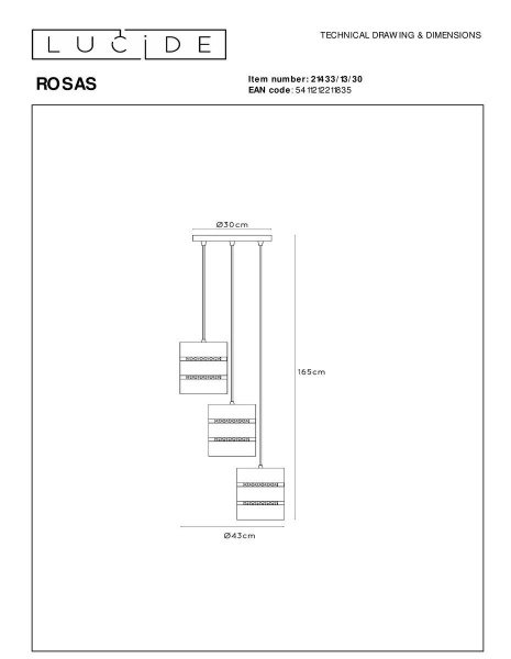 Подвесная люстра Lucide Rosas 21433/13/30 Подвесная люстра Lucide Rosas 21433/13/30
