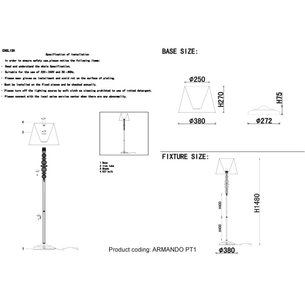 Торшер Crystal Lux Armando PT1 Chrome