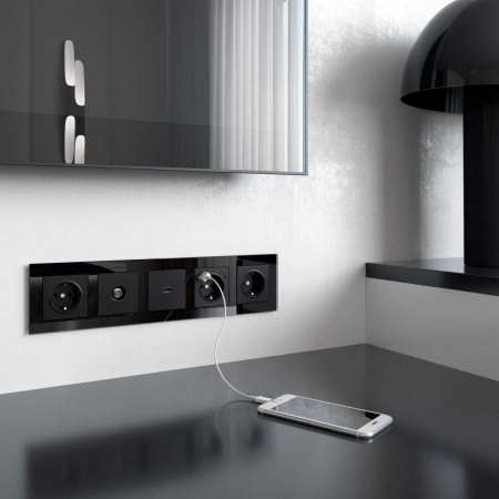 W1184008/ ТВ-розетка проходная (черный матовый)