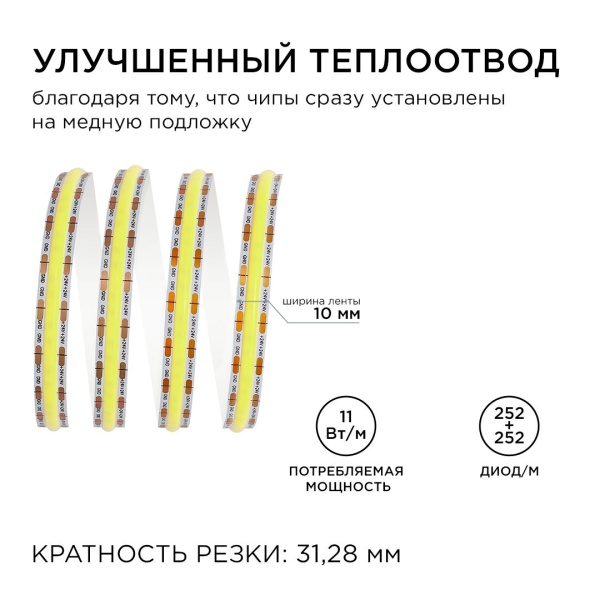 Светодиодная лента Apeyron 11W/m 504LED/m COB теплый/холодный белый 5M 224ОО