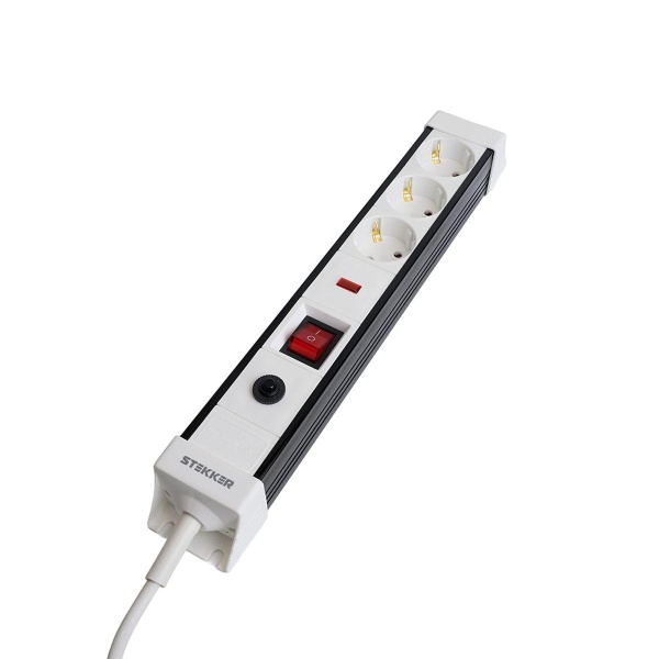 Сетевой фильтр 3-местный с/з Stekker 3x1мм2, 1,8 м, 250В, 16А Techno, HM22-31-02, белый 50144