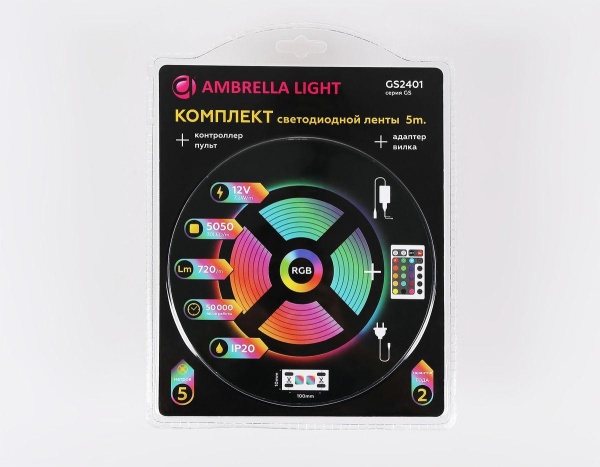 Светодиодная лента Ambrella Light 7,2W/m 30LED/m 5050SMD RGB 5M GS2401