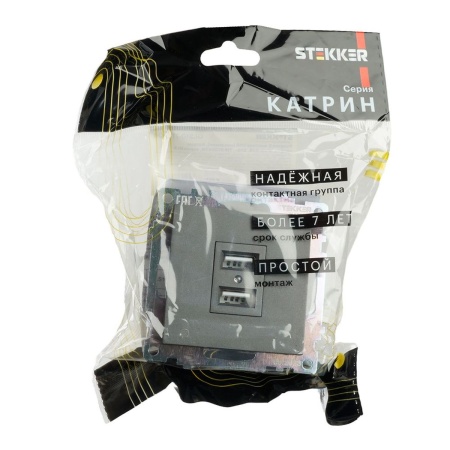 Розетка 2хUSB Stekker Катрин графит GLS10-7115-06 49422