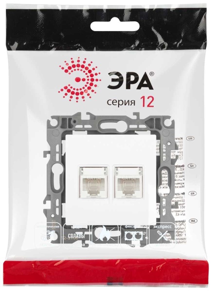 Розетка ЭРА Серия 12 12-3108-01М информационная двойная 2XRJ45 белый матовый Б0065686