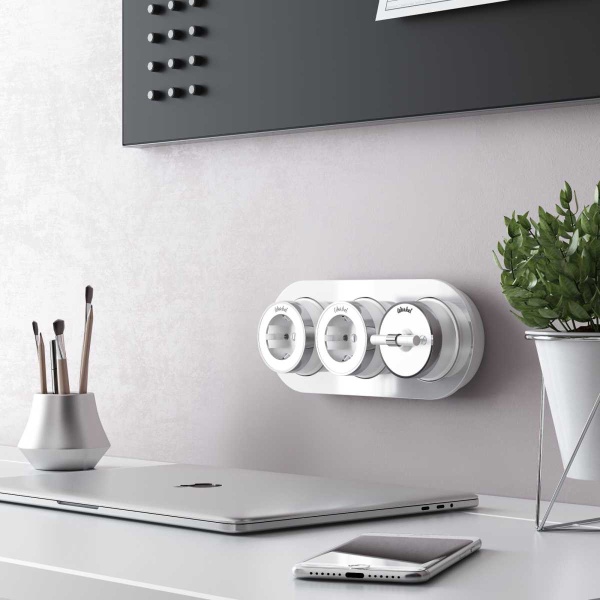 Выключатель двухклавишный на 4 положения Werkel Vintage белый матовый/хром W5822050 4690389183157