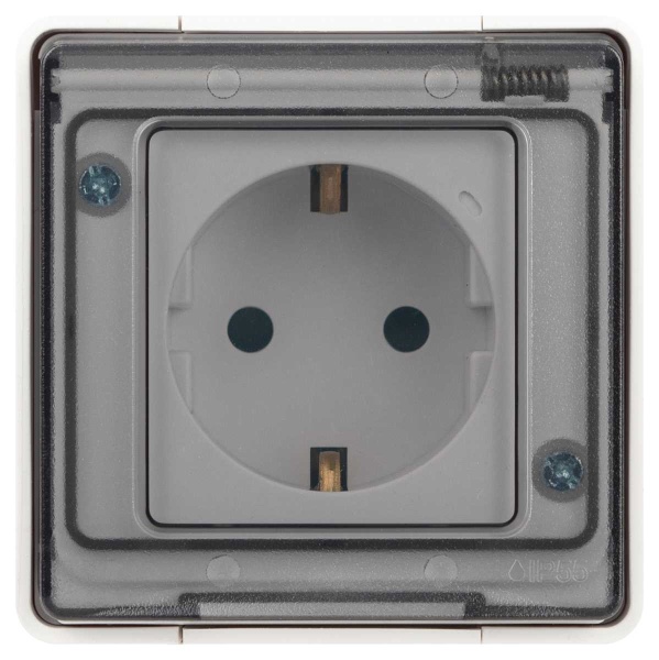 Розетка ЭРА Эксперт 11-2502-01 с заземлением крышкой 2P+E IP55 шторки 16A-250В ОУ белый Б0063280