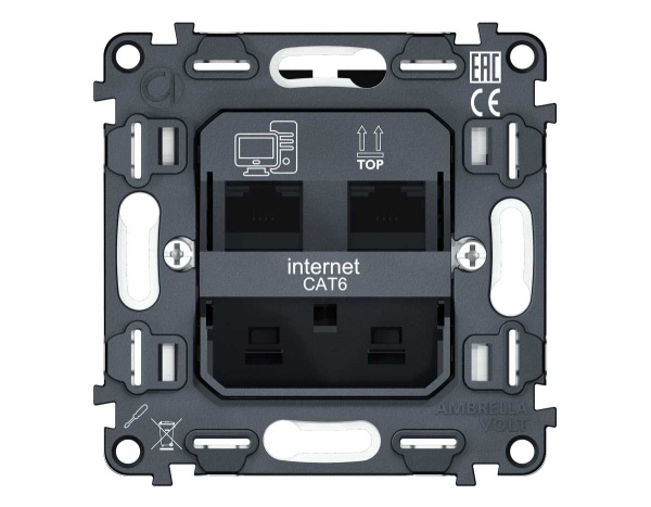 Механизм компьютерной двойной розетки RJ-45 (8P8C) CAT6 Ambrella Volt VM189