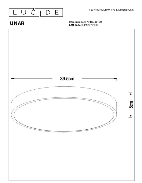 Потолочный светодиодный светильник Lucide Unar 79185/40/30