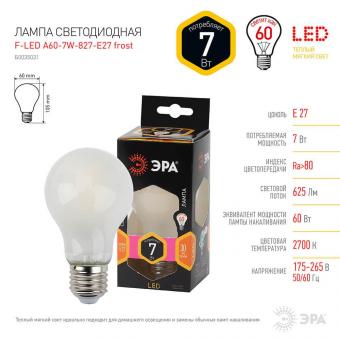 Лампа светодиодная филаментная ЭРА E27 7W 2700K матовая F-LED A60-7W-827-E27 frost Б0035031