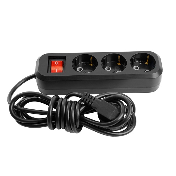 Удлинитель трехместный с/з с выключателем Stekker HM03-31-03 3x0,75, 3м Home (У10А-002), черный 50422