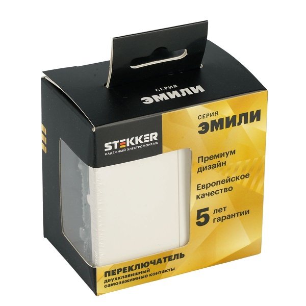 Переключатель 2-клавишный (механизм), СЗК, Stekker, 250В, 10А Эмили, RSW10-5107-01ZK, белый фарфор, soft touch 50233