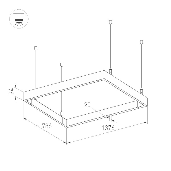 Подвесной светодиодный светильник Arlight ALT-LINEAIR-RECTANGLE-FLAT-UPDOWN-DIM-1375x785-140W Warm3000 040056
