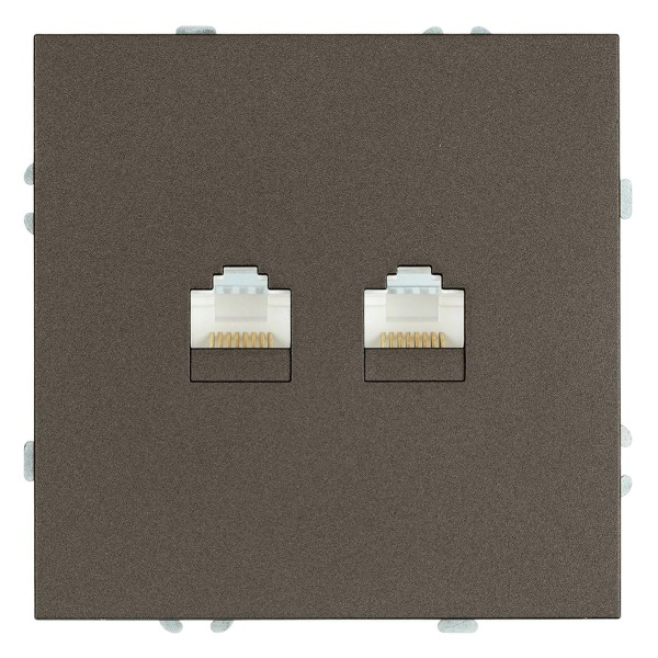 Розетка компьютерная 2-местная RJ-45 (механизм), Stekker Эмили, RST00-5111-09, антрацит, soft touch 49926