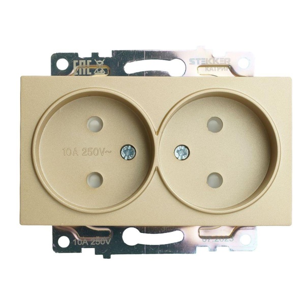 Розетка двойная 2P Stekker Катрин со шторками золото GLS10-7113-08 49225