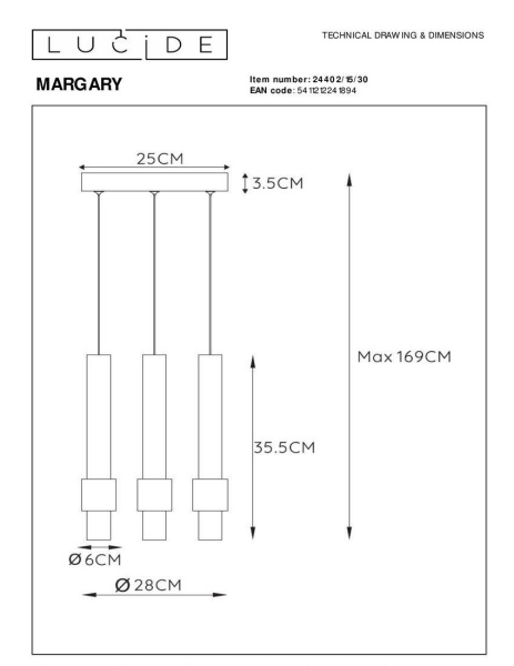 Подвесная светодиодная люстра Lucide Margary 24402/15/30 Подвесная светодиодная люстра Lucide Margary 24402/15/30