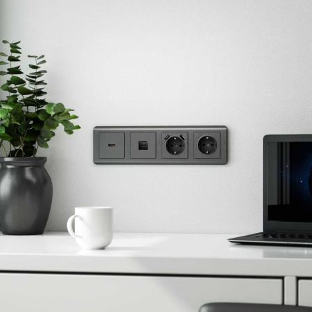 W1192004/ Накладка для телефонной розетки RJ-11 (графит рифленый)