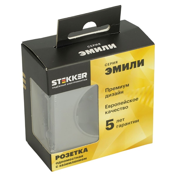 Розетка 1-местная с з/ш, с/з (механизм), СЗК, Stekker, 250В, 16А Эмили, RST16-5110-10ZK, платиново-серый, soft touch 50243