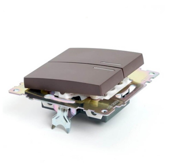 Выключатель двухклавишный Stekker Катрин с подсветкой шоколад GLS10-7102-04 49021