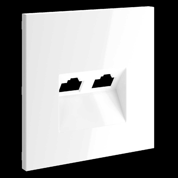 Накладка для розетки компьютерной двойной RJ45+RJ45 кат.6, S70 (белый глянцевый) Voltum VLS001401