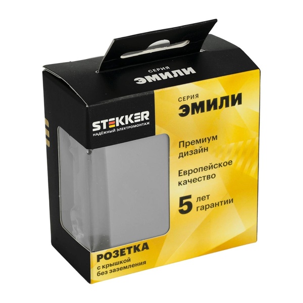 Розетка 1-местная с крышкой с защ. штор, STEKKER, б/з, 250В, 16А, серия Эмили, RST16-5113-10, платиново-серый, soft touch 49956
