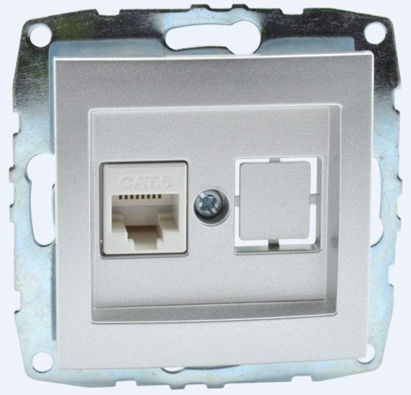 Розетка компьютерная RJ45 Mono Electric Despina/ Larissa 6 кат серебро 500-002105-125 Розетка компьютерная RJ45 Mono Electric Despina/ Larissa 6 кат серебро 500-002105-125