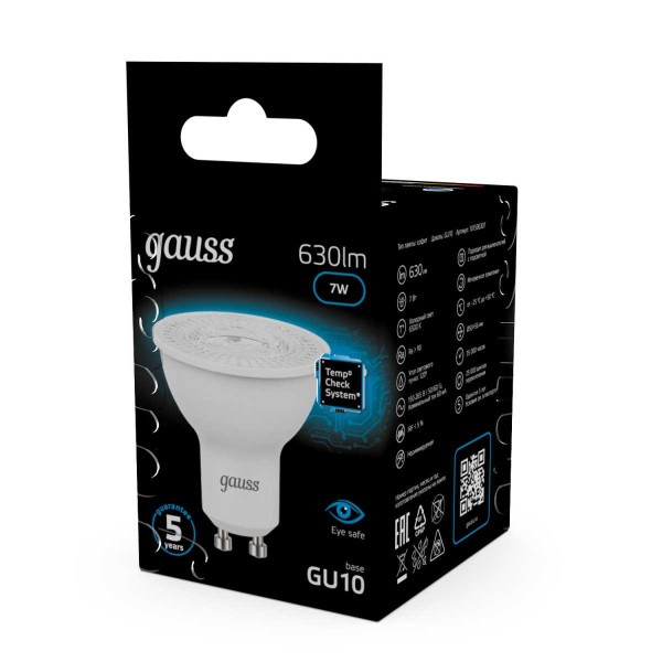 Лампа светодиодная Gauss GU10 7W 6500K матовая 101506307