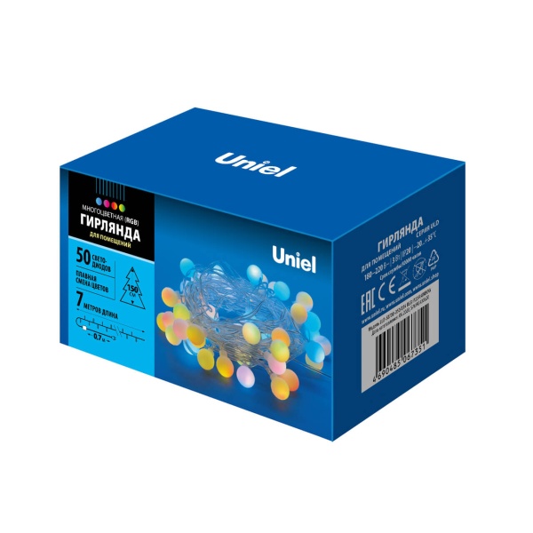 Светодиодная гирлянда Uniel Радуга 220V разноцветный ULD-S0700-050/DTA RGB IP20 Rainbow 09581