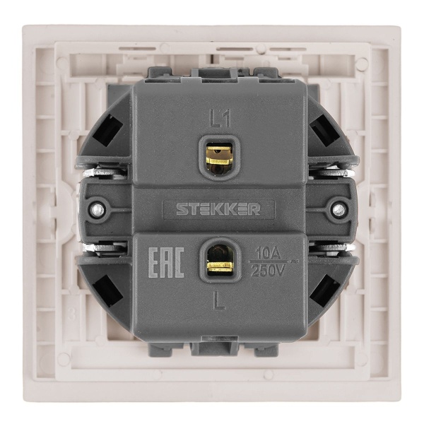 Выключатель 1-клавишный самовозвратный (механизм), Stekker, 250В, 10А Мия, RSW10-3112-08, пудровый жемчуг 50573