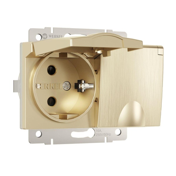 Розетка двойная влагозащищенная с заземлением с защитной крышкой и шторками Werkel шампань рифленый W1172210 4690389178108 Розетка двойная влагозащищенная с заземлением с защитной крышкой и шторками Werkel шампань рифленый W1172210 4690389178108