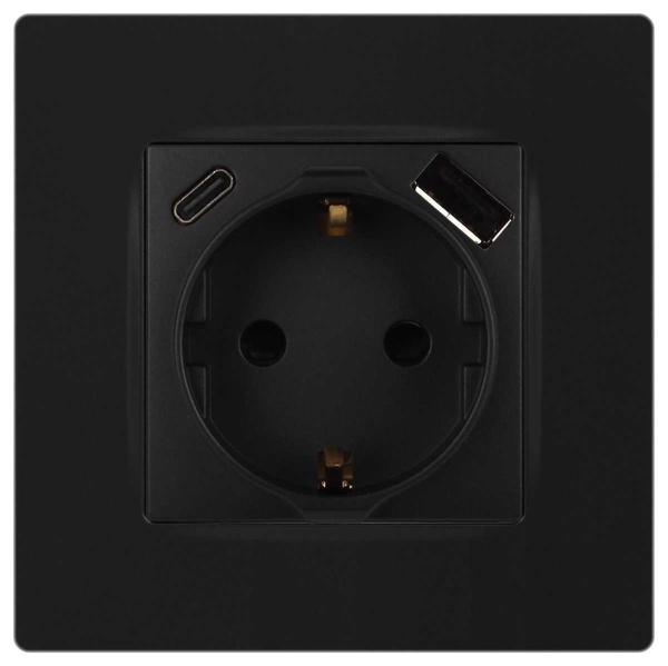 Розетка ЭРА Серия 12 12-4108-05 2P+E 16A-250В со шторками с USB type-A+C 5В-3А антрацит Б0067707