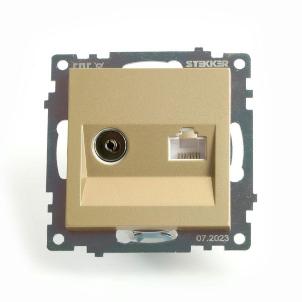 Розетка телевизионная TV + компьютерная RJ-45 Stekker Катрин золото GLS00-7106-08 49230
