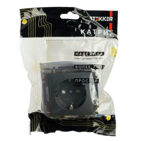 Розетка 2P+PE Stekker Катрин со шторками графит GLS16-7110-06 49423