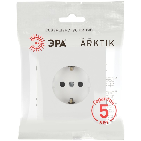 Розетка ЭРА Arktik 16-2101-08 с заземлением 2P+E Schuko 16А-250В белый матовый Б0070421