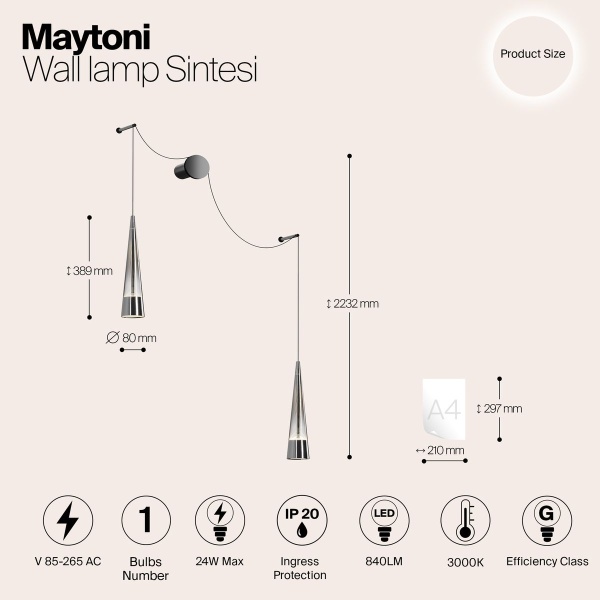 Подвесной светодиодный светильник Maytoni Sintesi P090WL-L24CH3K Подвесной светодиодный светильник Maytoni Sintesi P090WL-L24CH3K